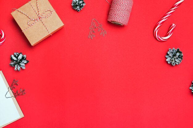 Top view christmas decorations on table