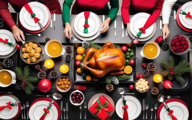 Photo top view christmas dinner concept