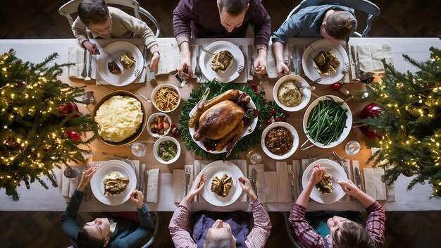 Photo top view of christmas dinner