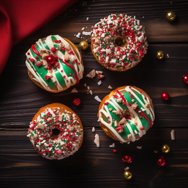 Photo top view of christmas donuts