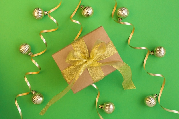 Top view of Christmas gift box  on the green