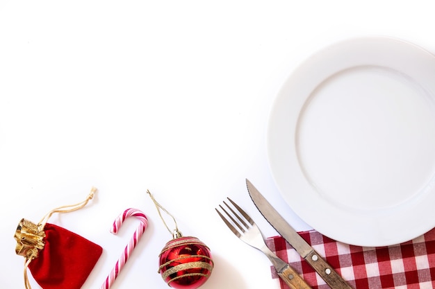 top view Christmas table setting