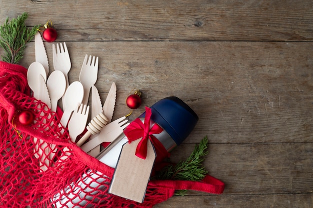 Top view of Christmas zero waste items