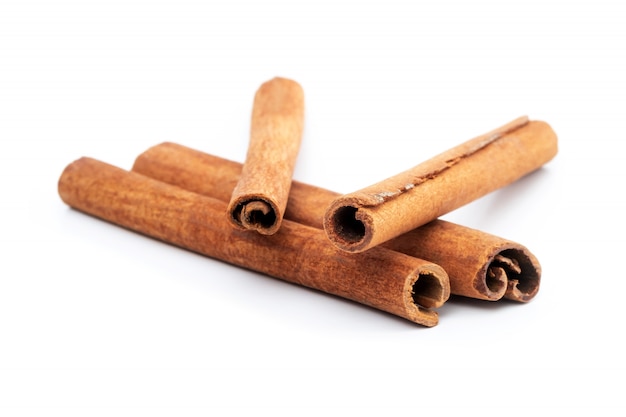 Top view cinnamon sticks isolated