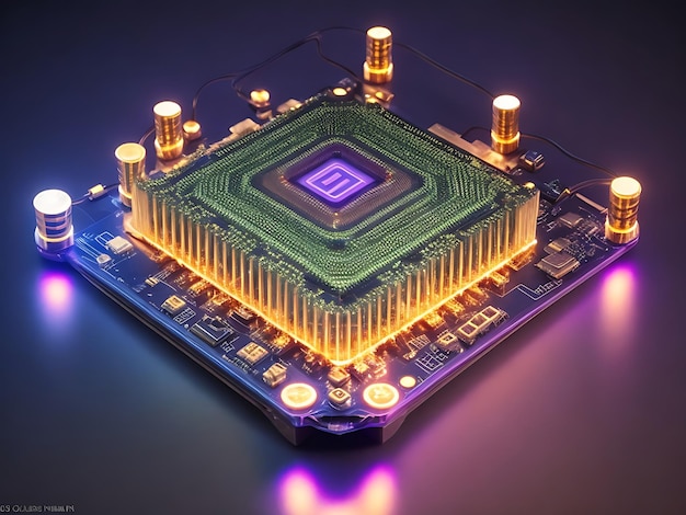 top view of circuit board and electrical equipment on colourfull surface