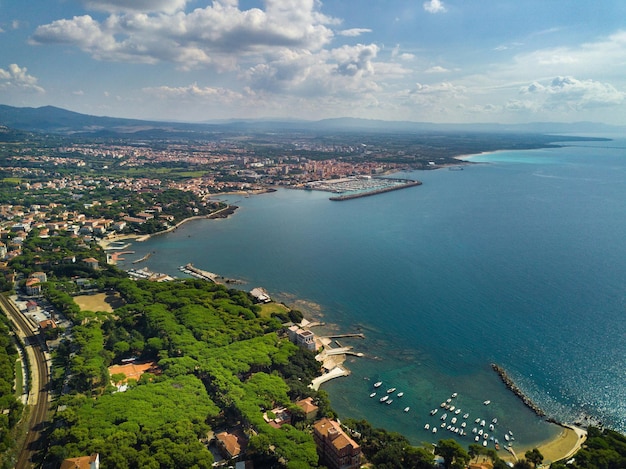 Top view of the city and the promenade located in Castiglioncello in Tuscany. Italy, Livorno.