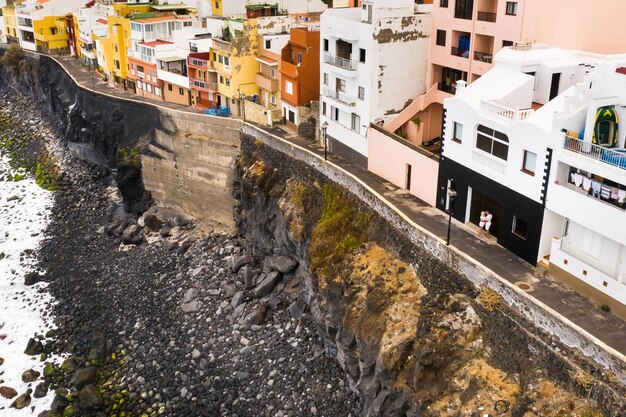 Top view of the city of Punta Brava and a married couple near the city of Puerto de la Cruz on the island of Tenerife Canary Islands Atlantic Ocean Spain