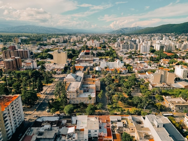 Top view of the city streets and houses with tiled roofs Salta Argentina