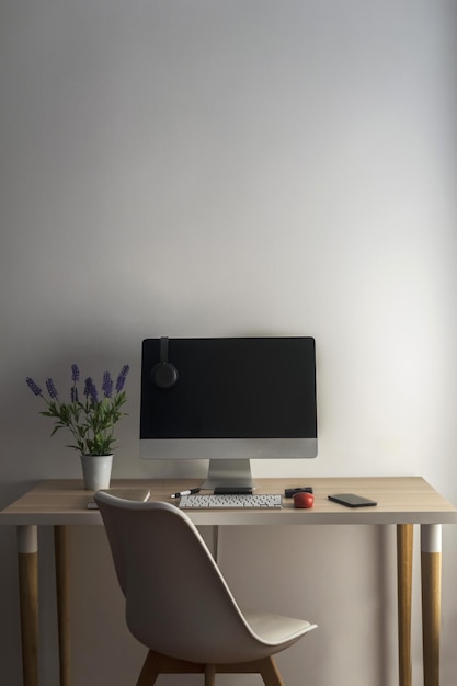 Top view of a clean and neat workspace at night