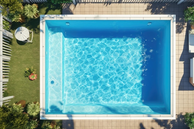 Top view of a clean and sparkling swimming pool