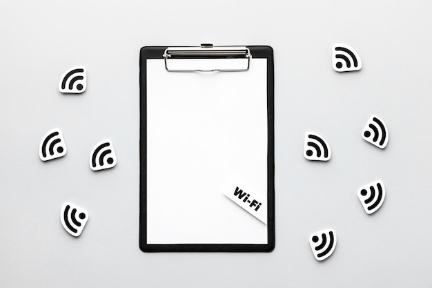 Top view of clipboard with wi-fi symbols