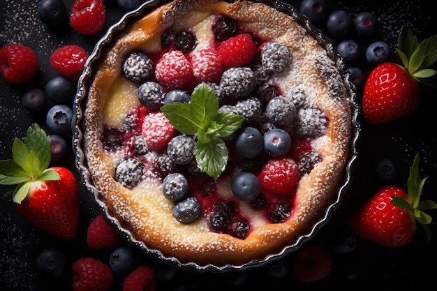 Berry Clafouti Generative AI의 상위 뷰 클로즈업