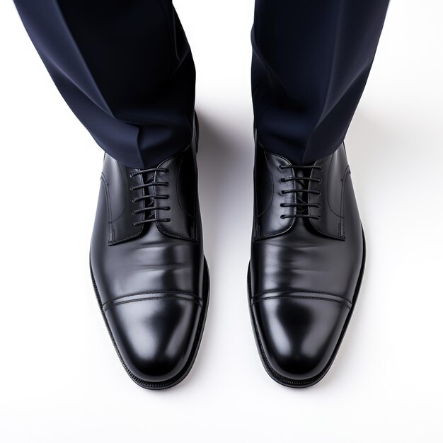 Photo top view close up person in shoes on a white background