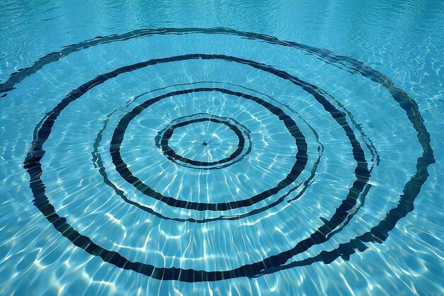 Top view Closeup blue water rings Circle reflections in pool