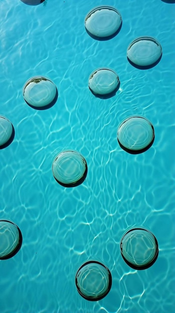 top view closeup blue water rings circle reflections in pool