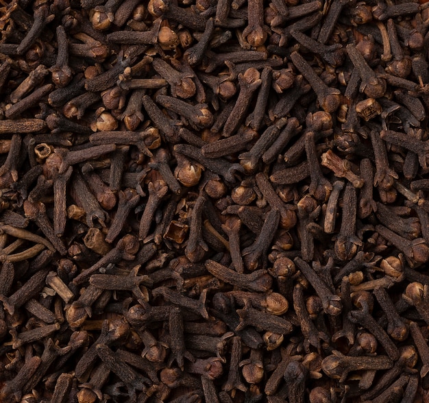 Top view, closeup of cloves. Food backdrop.