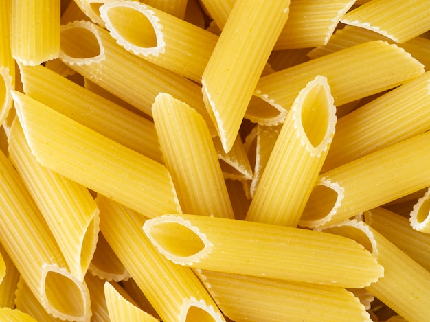 Top view, closeup of penne pasta