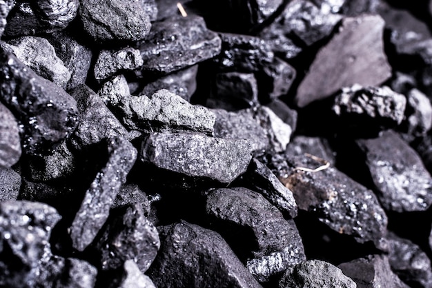 Top view of a coal mine mineral black for background. Used as fuel for industrial coke.