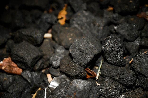 Photo top view of a coal mine mineral black for background used as fuel for industrial coke