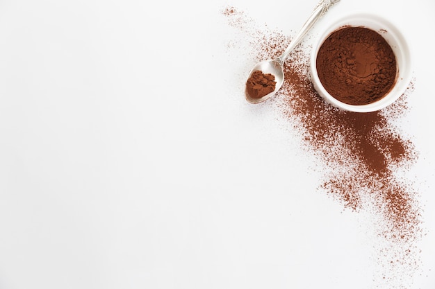 Photo top view cocoa powder