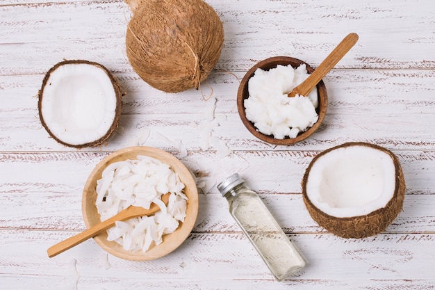 Top view coconut oil in bowls