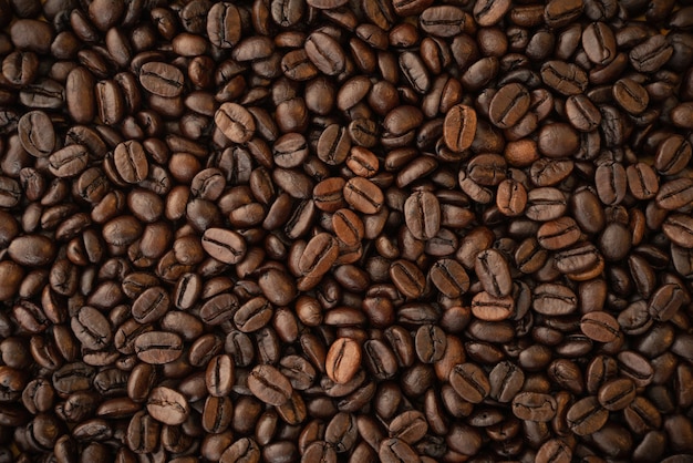 Photo top view coffee bean roasted background