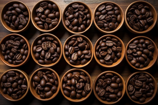 Top view coffee beans on desk