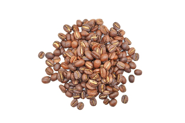 Photo top view coffee beans isolated white background