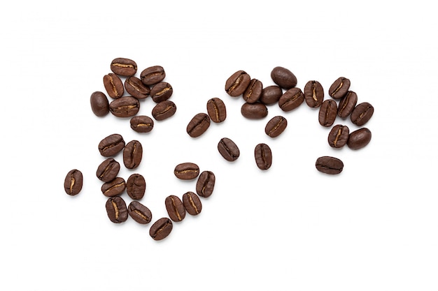 Top view of coffee beans isolated