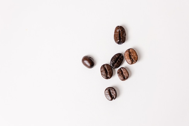 Top view coffee beans on a white background