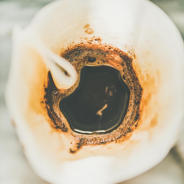 Top view of coffee brewed in Chemex closeup