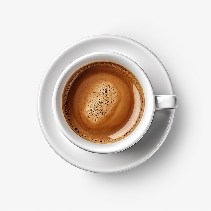 Photo top view of a coffee cup isolated on a white background
