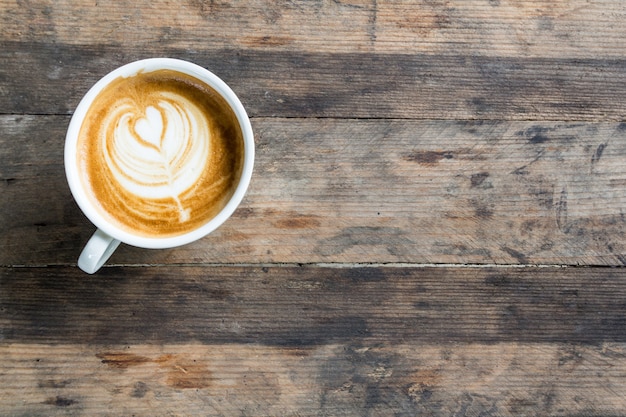 top view coffee cup on wooden table