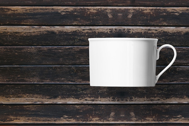 Photo top view coffee mugs isolated on wooden table