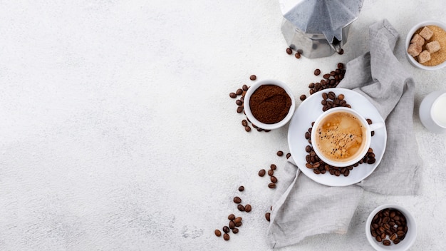 Foto vista dall'alto di caffè con spazio di copia