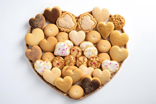 Top view of a collection of heart shaped cookies ready for sharing with loved ones