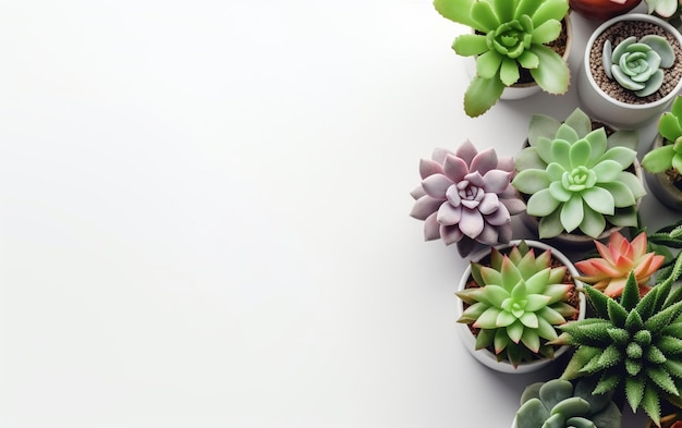 Photo top view collection of succulents in pots minimalistic home interior with compositio generative ai