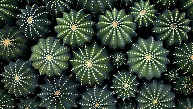 Top view of a collection of vibrant green cacti