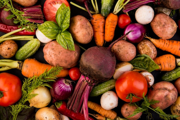 Top view colorful assortment of vegetables