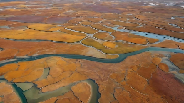 Верхний вид красочного сухого устья реки, текстура земли, абстрактный фон природы