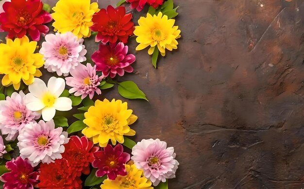 Top view of colorful flowers with copy space