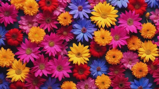 Top view of colorful flowers with copy space