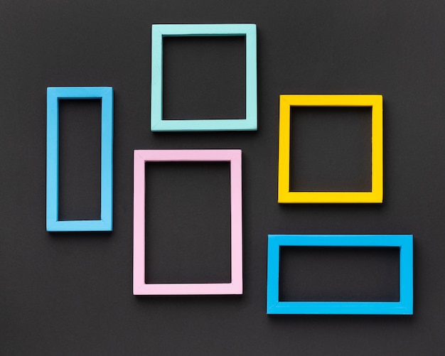 Photo top view colorful frames arrangement