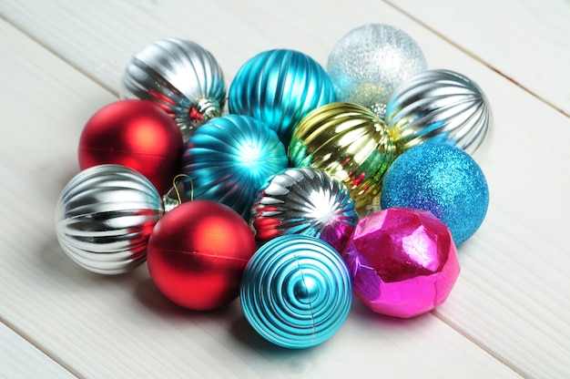 top view colorful globes decorations for Christmas