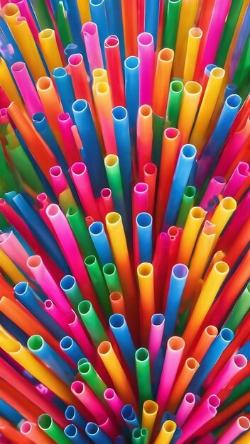 Top view colorful plastic straw collection