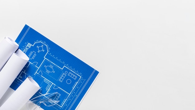 Top view composition of different architectural elements with copy space