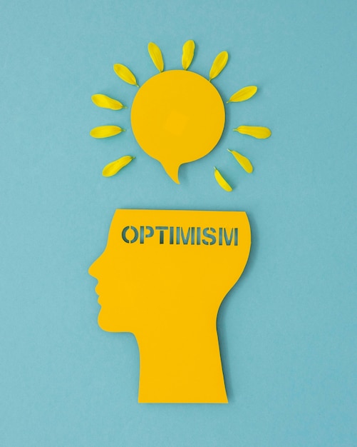 Photo top view composition of optimism concept with sun