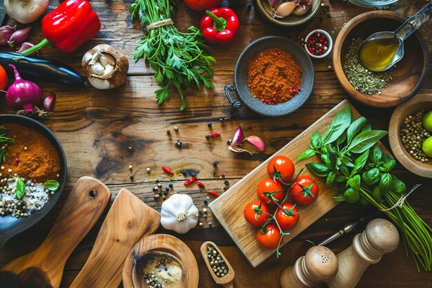 Top view composition of tasty batch food cooked