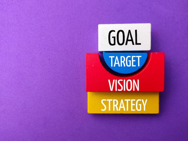 Photo top view the concept of business goals with targets vision and strategy