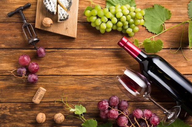 Foto vista dall'alto concetto di vino rosso